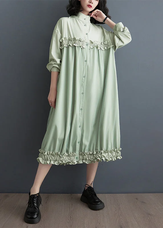 Style Green Ruffled Tulle Patchwork Blouses Long Dresses Fall Tulle Dress Perfect