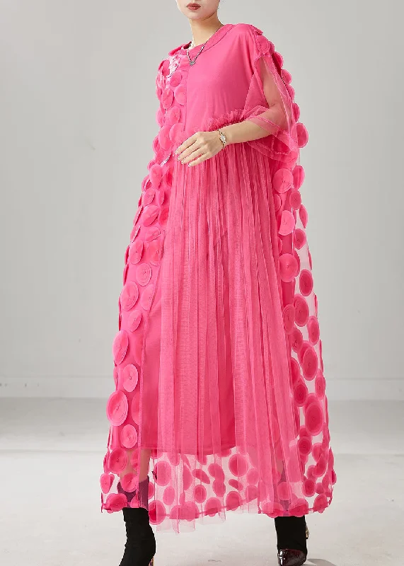 Natural Pink Asymmetrical Patchwork Tulle Maxi Dress Summer Tulle Dress Layers