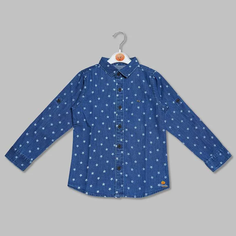 Blue Printed Shirt for Kids Denim Shirt Dress