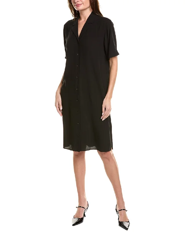 EILEEN FISHER Notch Collar Silk Shirtdress Classic Shirt Dress