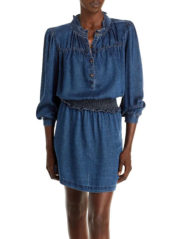 Shawna Womens Denim Ruffled Shirtdress Shirt Dress Chic