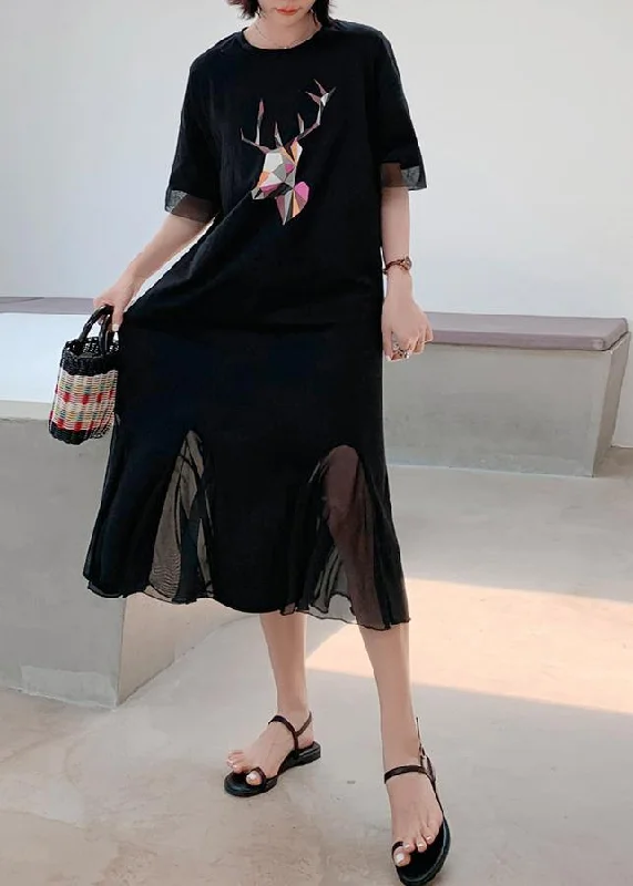 Women patchwork tulle cotton quilting clothes Outfits black prints long Dresses summer Tulle Bodycon Dress