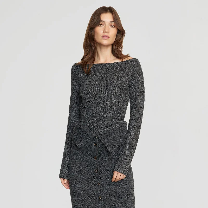 Zaza Ribbed-Waist Sweater | Heather Charcoal Cozy Knit Dress