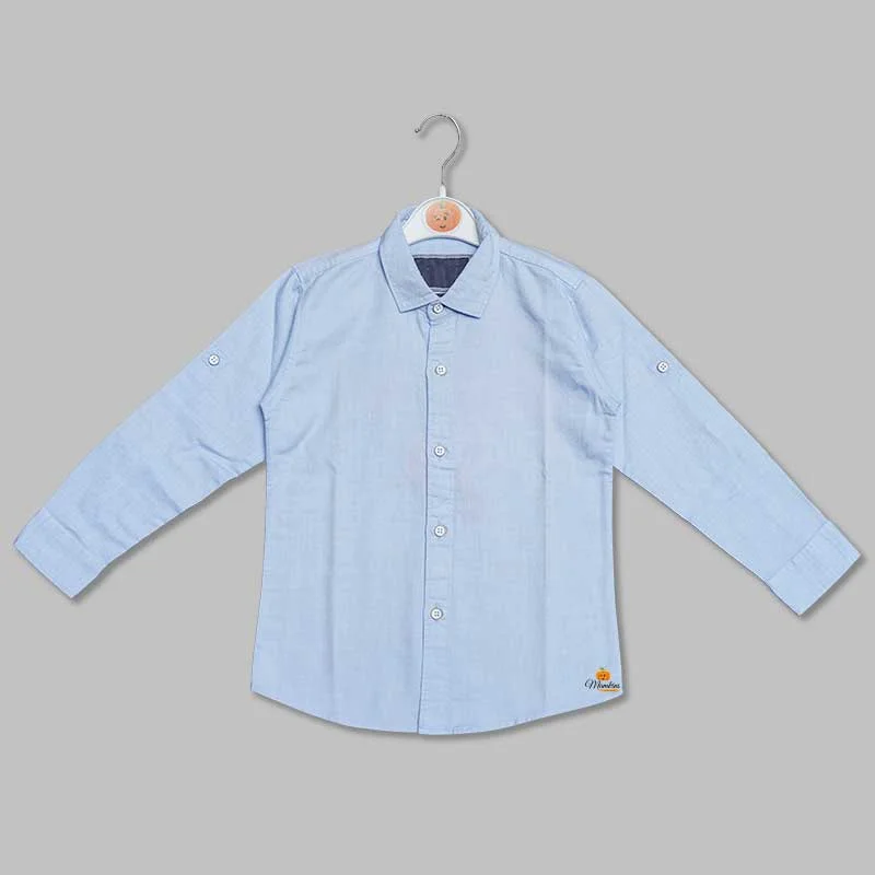 Sky Blue Plain Shirt for Boys Belted Shirt Dress