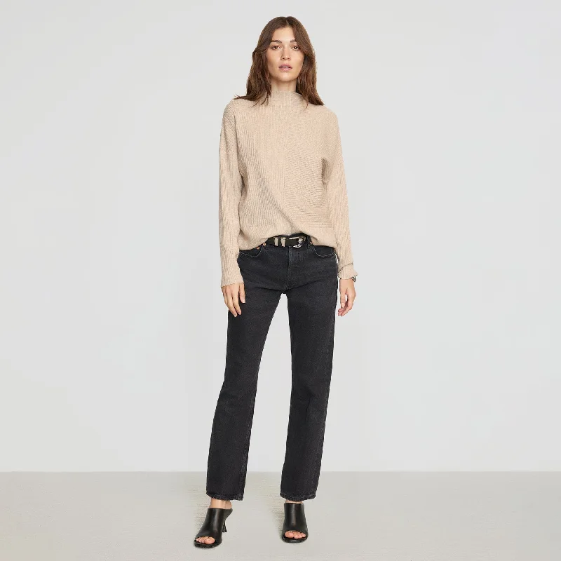 Juliana Directional Ribbed Sweater | Heather Oatmeal Long Sleeve Sweater