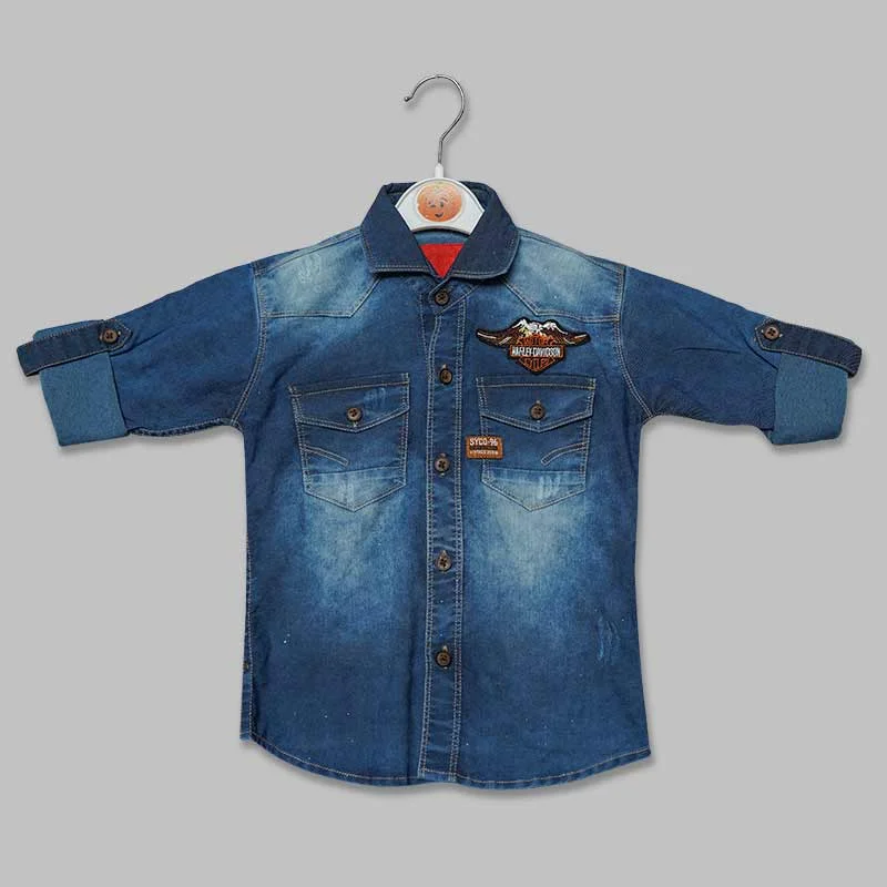 Denim Full Sleeves Shirt for Boys High-Waisted Shirt Dress