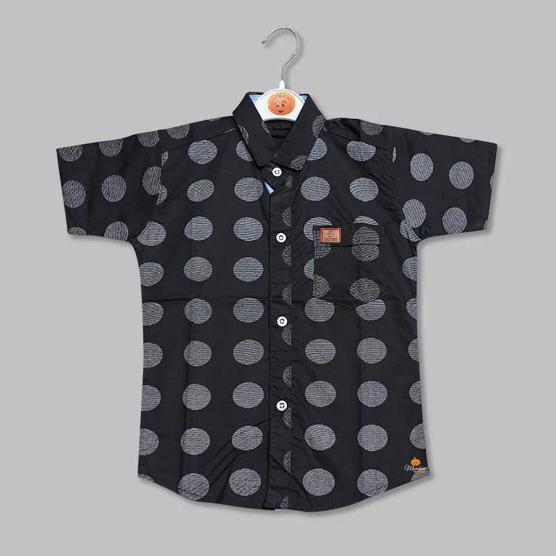 Black Bubble Printed Shirt for Boys Relaxed Fit Shirt