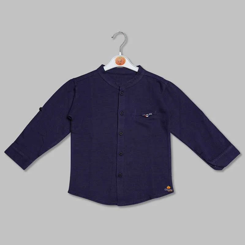 Navy Blue Yellow Full Sleeves Shirt for Boys Loose Shirt Dress