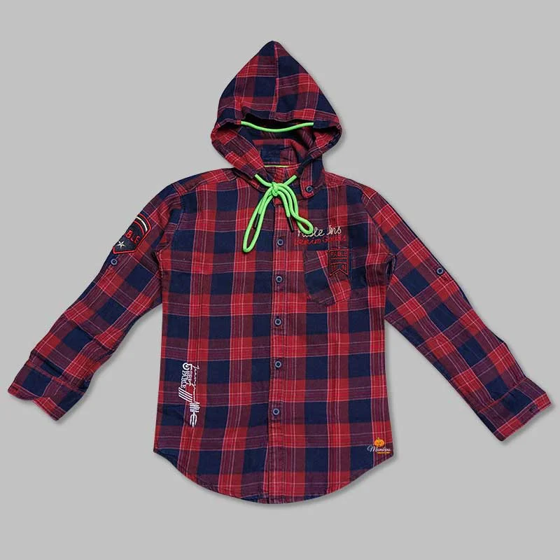 Checked Hoodie Pattern Shirt for Boys Shift Shirt Dress