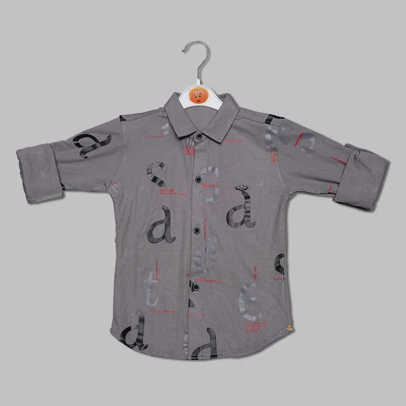 Solid Calligraphy Print Full Sleeves Shirt for Boys Long Sleeve Shirt Dress