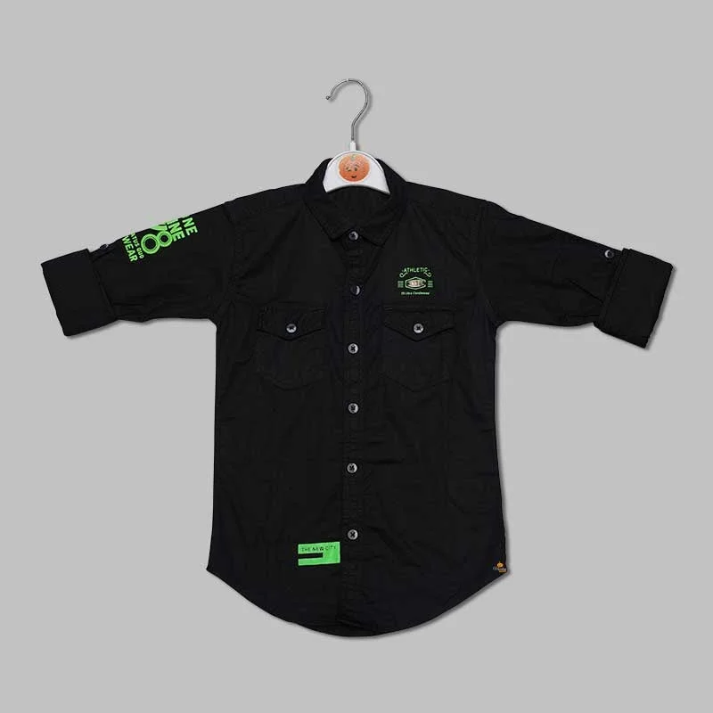 Black Full Sleeves Shirt for Boys Elegant Button Shirt