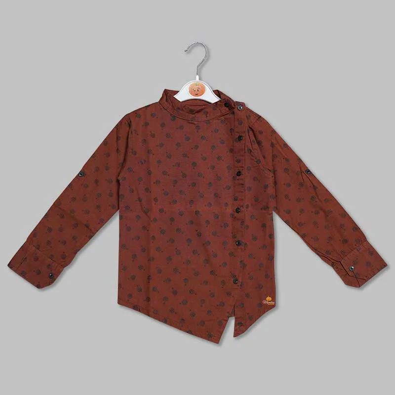 Brown Asymmetry Shirt for Boys with Side Button Stretch Shirt Dress