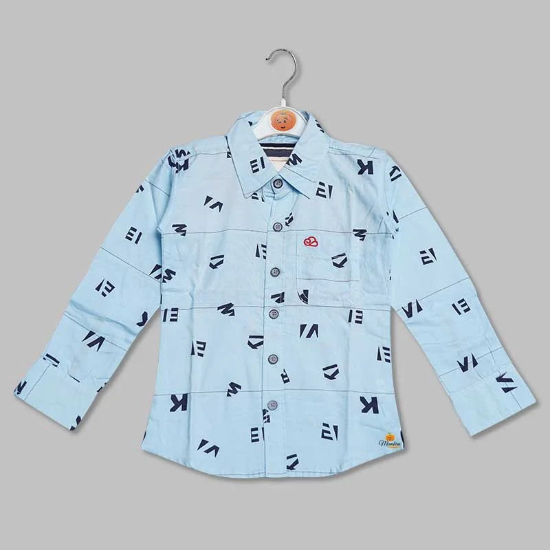 Blue Calligraphic Printed Shirt for Boys Trendy Shirt Dress