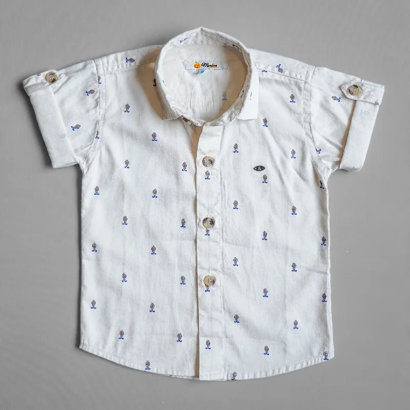 White Printed Casual Wear Shirts for Boys Mini Shirt Dress