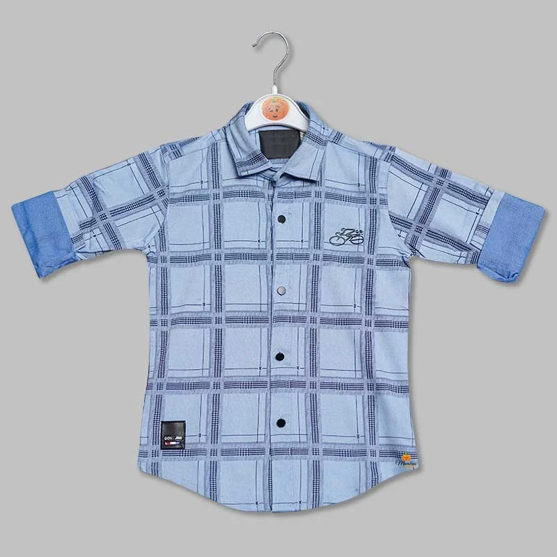 Blue Square Checked Shirt for Boys Fashion Shirt Dress