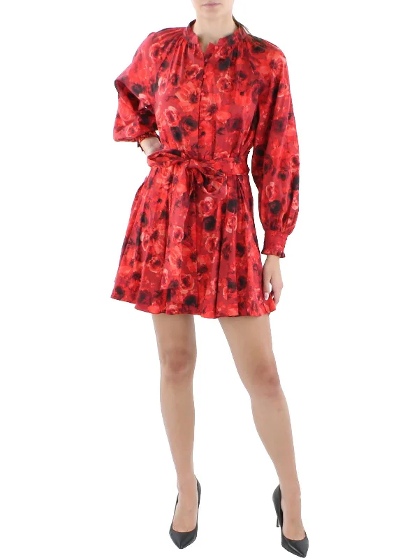 Womens Belted Mini Shirtdress Shirt Dress Fashion