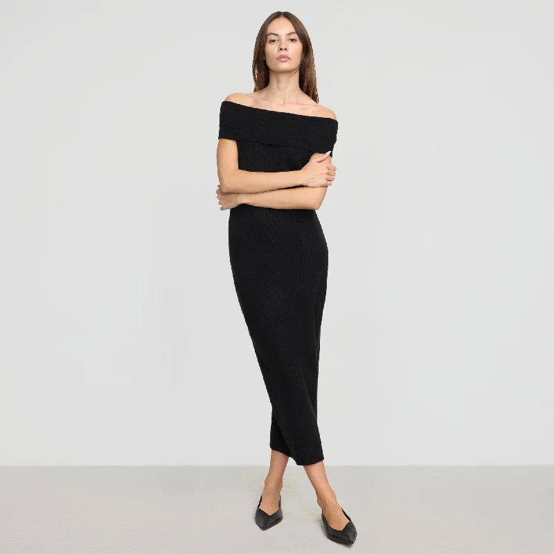 Micah Off-Shoulder Sweater Dress | Black Comfy Sweater Dress