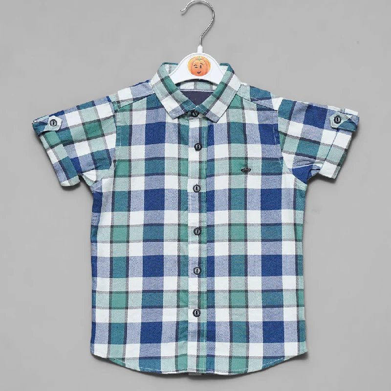 Blue Check Patterns Shirt for Boys Tartan Shirt Gown