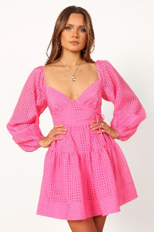 Augusta Long Sleeve Mini Dress - Magenta Smocked mini dresses