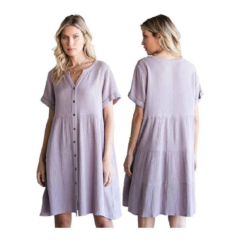 Cotton Bleu Dress Button Down Lilac Office mini dresses