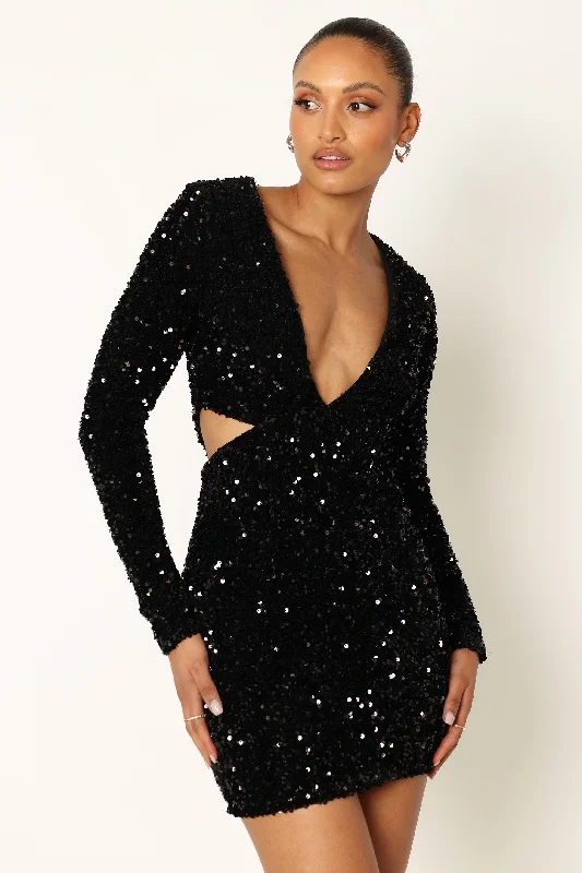 Kelly Long Sleeve Sequin Mini Dress - Black Winter mini dresses