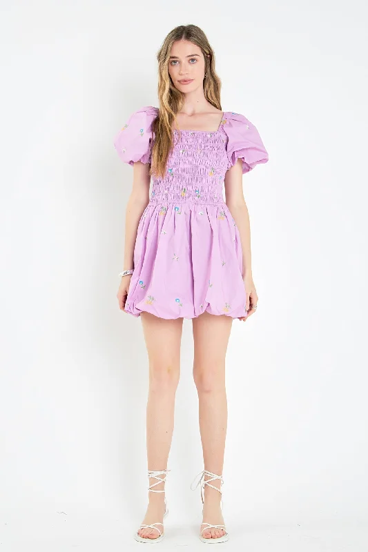 Smocked Dress with Balloon Sleeves Boohoo mini dresses