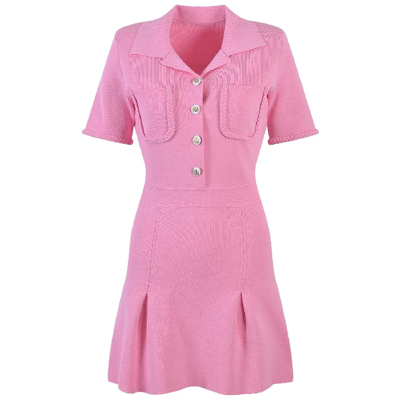 Summer new pink short-sleeved sweet age-reducing lapel dress Best mini dresses for formal events