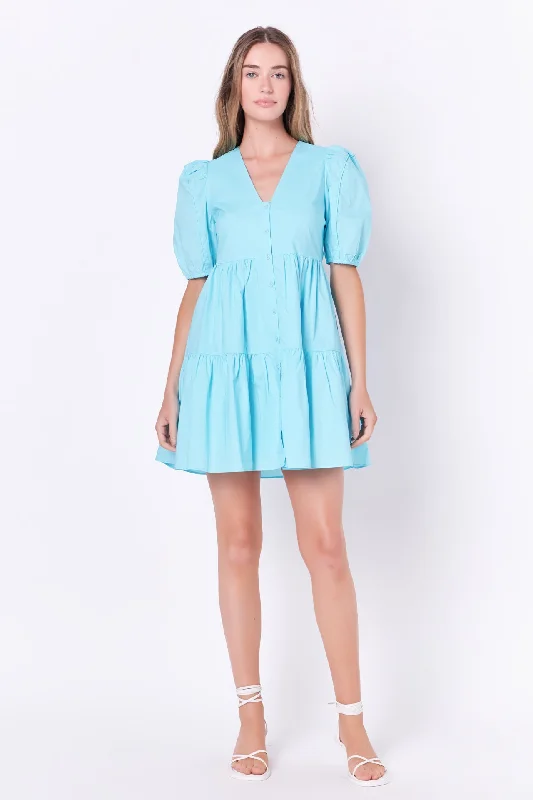 V-neck Button Down Babydoll Dress Women's mini dresses