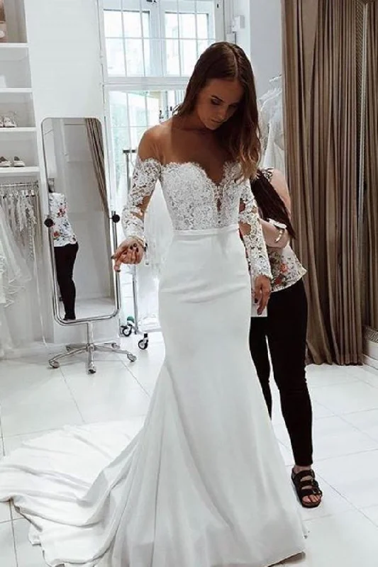 2024 Wedding Dresses Mermaid Scoop Long Sleeves With Applique P3F8YMHZ A-line Wedding Gown