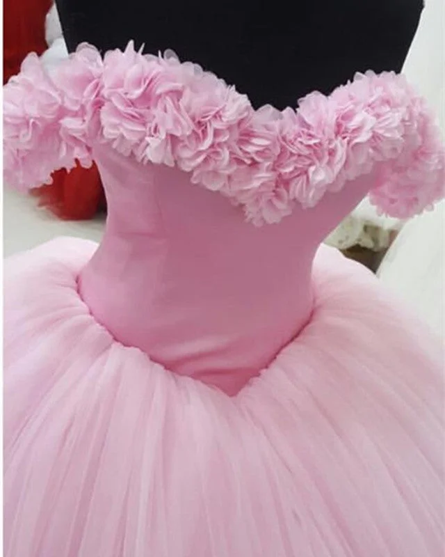 Amazing Pink Tulle Ball Gown Flower Dresses For Wedding Photography Classic Bridal Dress