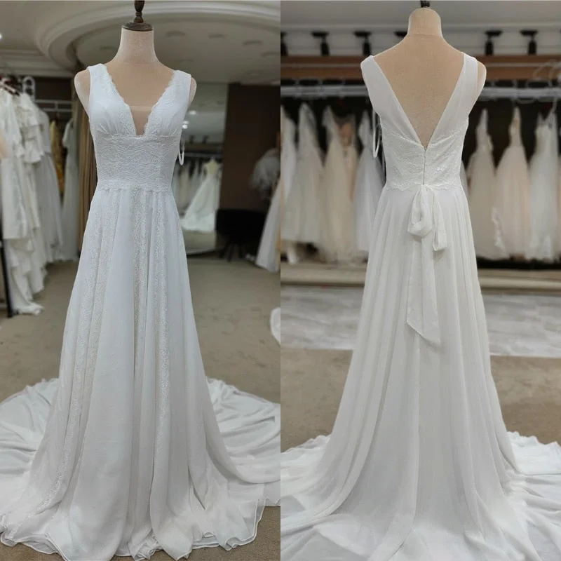 Chiffon Elegant Beach Bridal Gown Full Skirt Gown