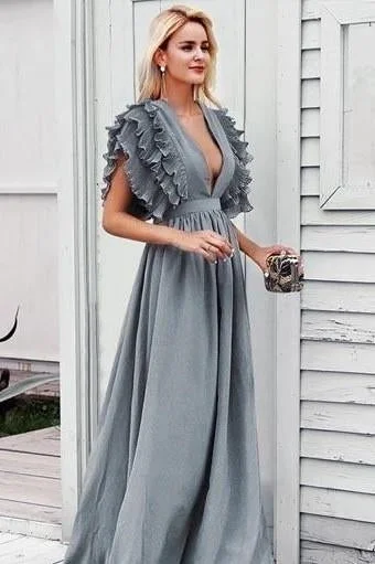 Boho Wedding Dress Grey for Guest Romantic Wedding Dress