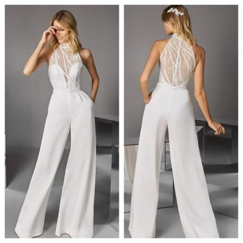 Sequin Illusion Jumpsuit Chic Wedding Gown