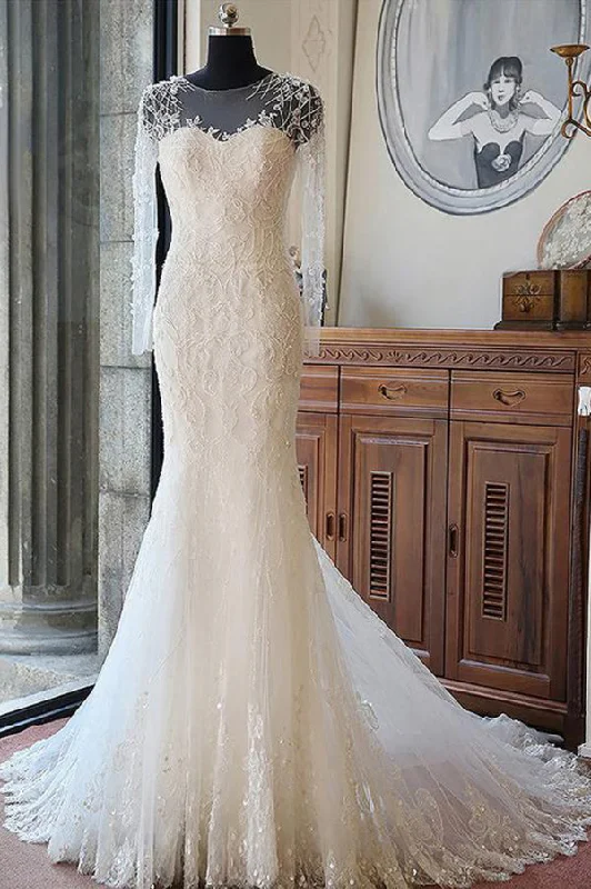 Sexy Tulle Bridal Gown Long Sleeves Lace With Applique Wedding Dresses Off-shoulder Gown