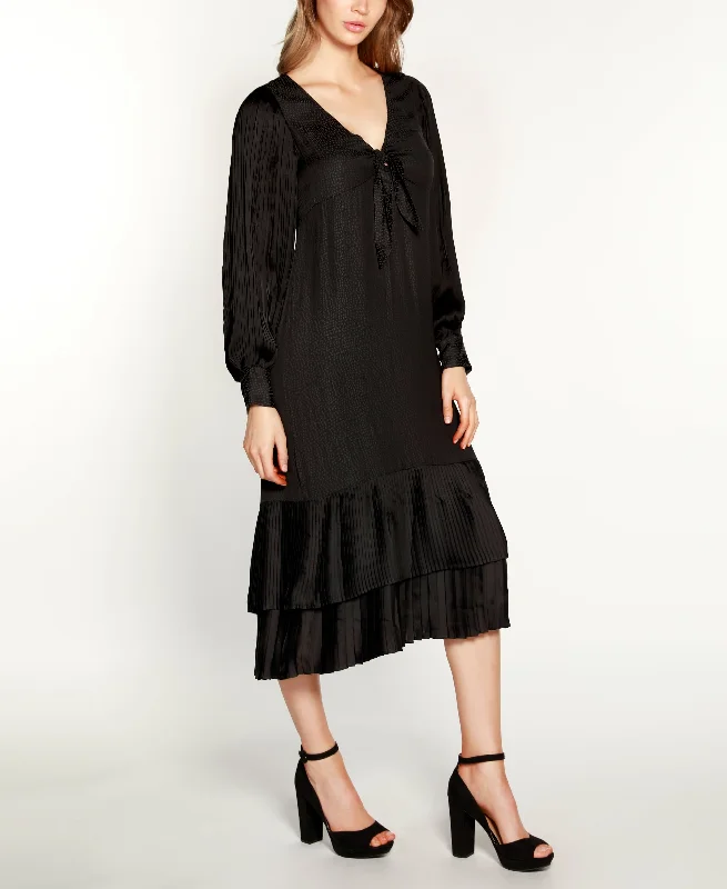 Belldini Black Label Petite Pleated Ruffle Midi Dress Versatile midi dresses for all occasions