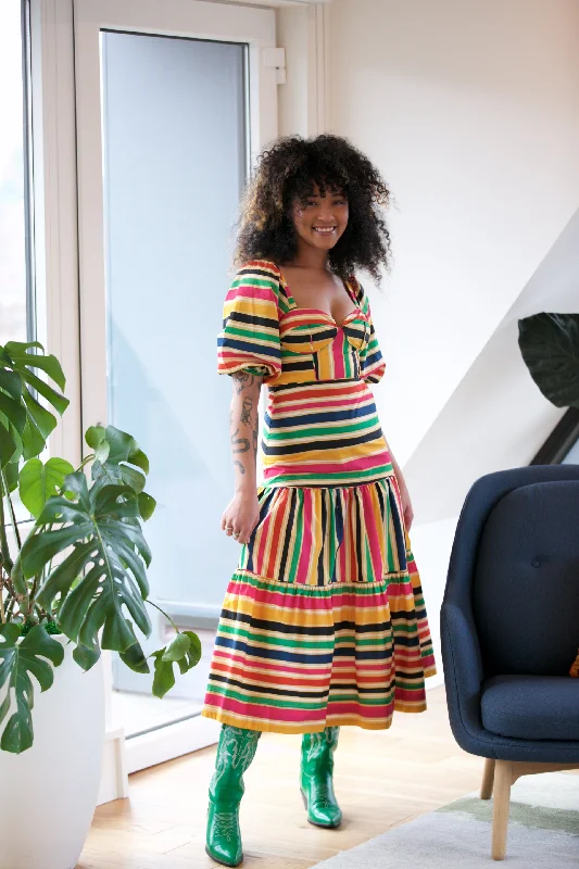 Farm Rio Rainbow Stripes Midi Dress Wedding guest midi dresses