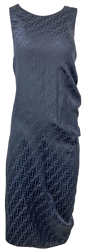 Fendi Draped FF Silk Ruched Midi Dress in Palmira Blue Comfortable midi dresses for everyday wear