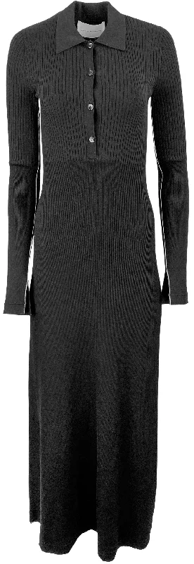 Maria McManus Ribbed Collar Midi Dress in Black Fashion-forward midi dresses