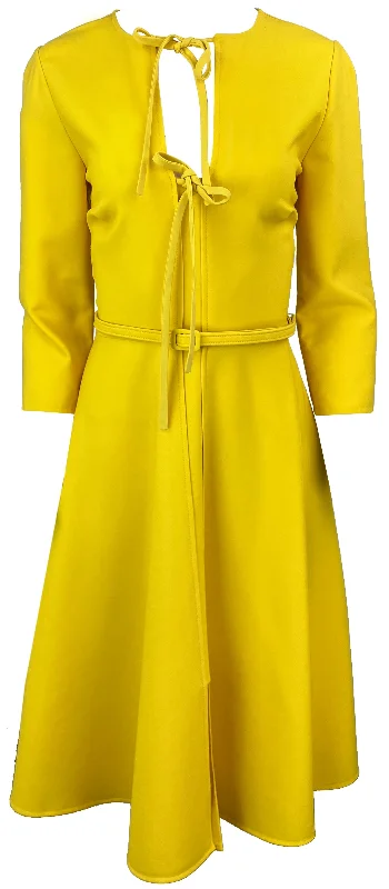 Oscar de la Renta Tie-Front Belted Midi Dress in Yellow Prom midi dresses