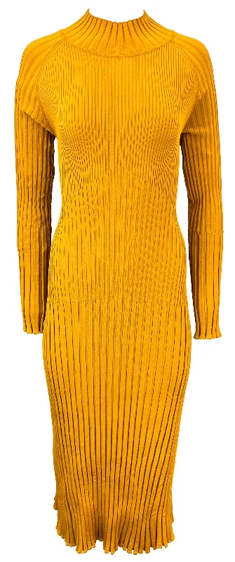 Proenza Schouler Rib-Knit Midi Dress in Gold Women's trendy midi dresses sale