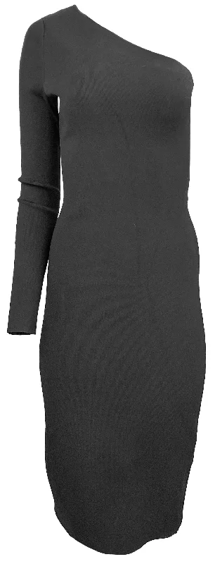 VB Body by Victoria Beckham One Sleeve Fitted Midi Dress in Black Knitted midi dresses