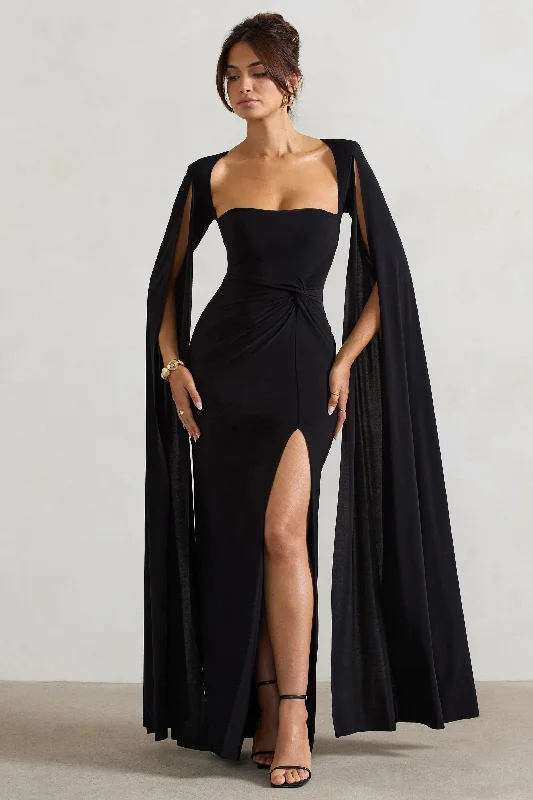 Claretta | Black Square Neck Twisted Maxi Dress With Cape Sleeves Fashion Nova maxi dresses