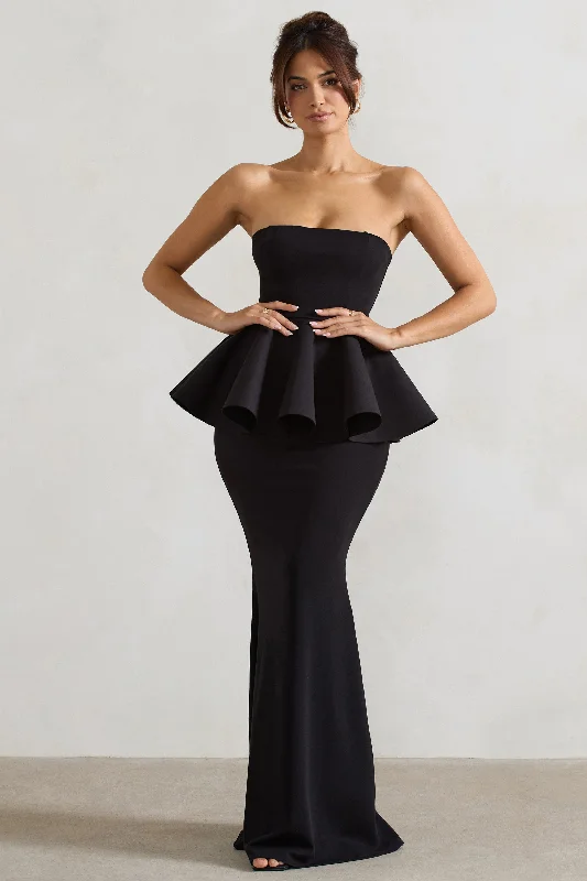 Louisiana | Black Bandeau Peplum Maxi Dress High-end maxi dresses