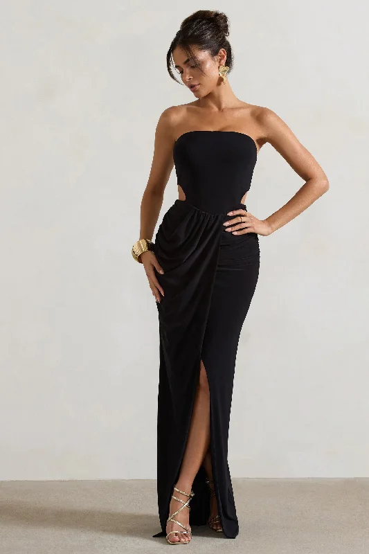 St Barts | Black Strapless Cut-Out Maxi Dress With Twist Skirt Best maxi dresses for petites