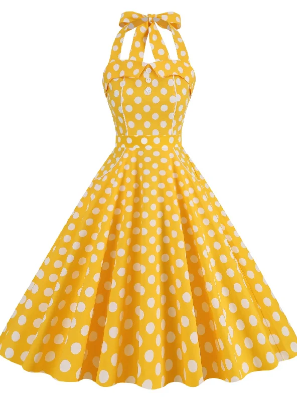 Retro Polka-dot Halter Halter Dress Printed unclassified dresses