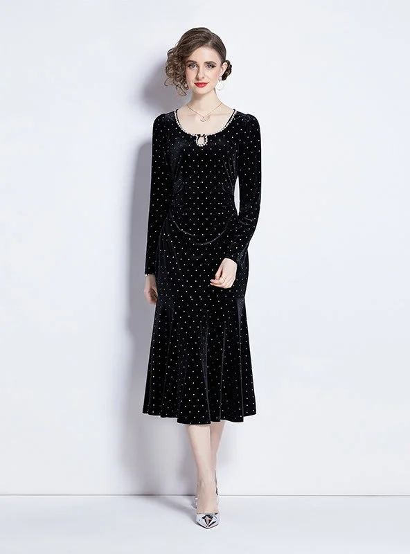 Women Polka Dot Velvet Dress Mesh unclassified dresses