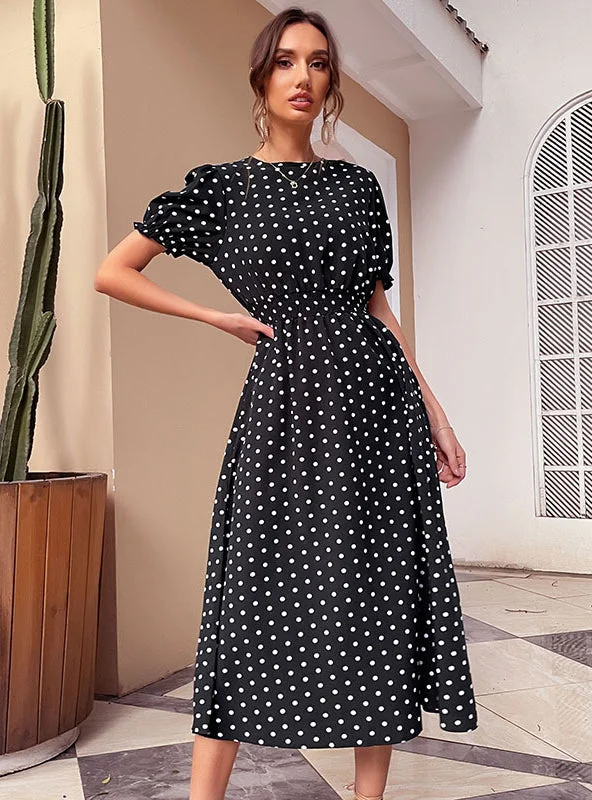 Women's Retro Black Polka Dot Dress Cocktail unclassified dresses