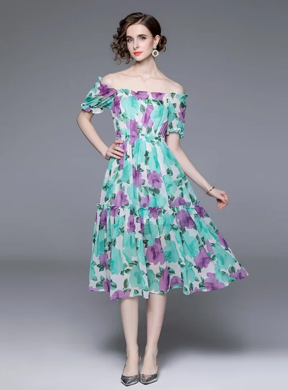 Antern Sleeve Bubble Sleeve Floral Dress Organza floral dresses