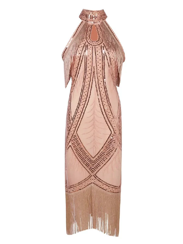 Apricot Cold Shoulder Gatsby Glitter Fringe 1920s Flapper Dress Corset unclassified dresses