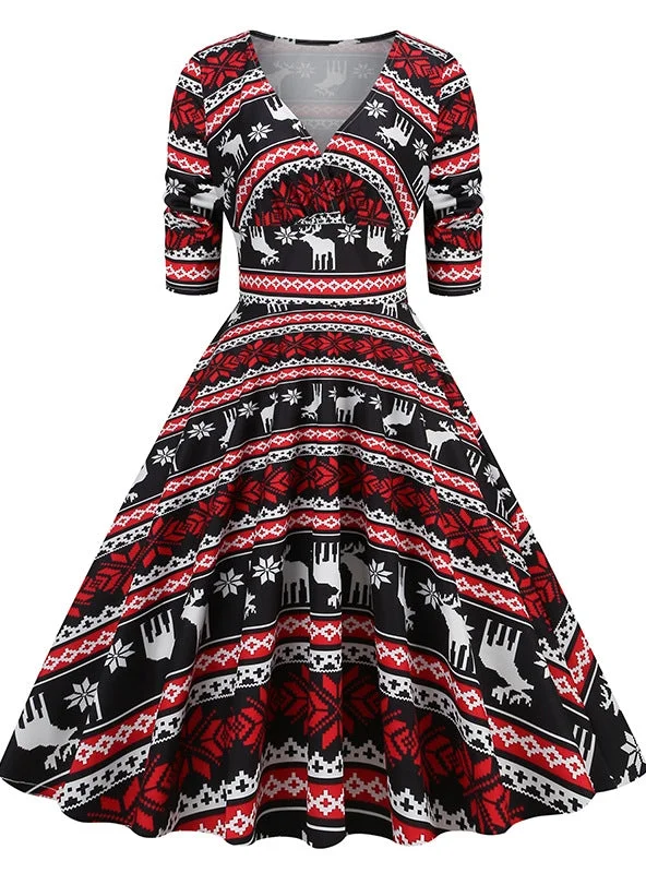 Autumn and Winter Christmas Vintage Print Dress Lightweight floral dresses for hot weather